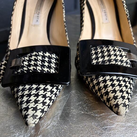 Roberto Festa Vintage Suede Houndstooth Octagon Heel Point Toe Buckle 36 1/2 (6) - Picture 8 of 8